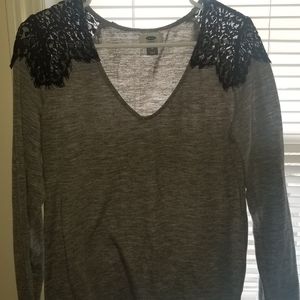 Grey long sleeve with black Laced shoulders